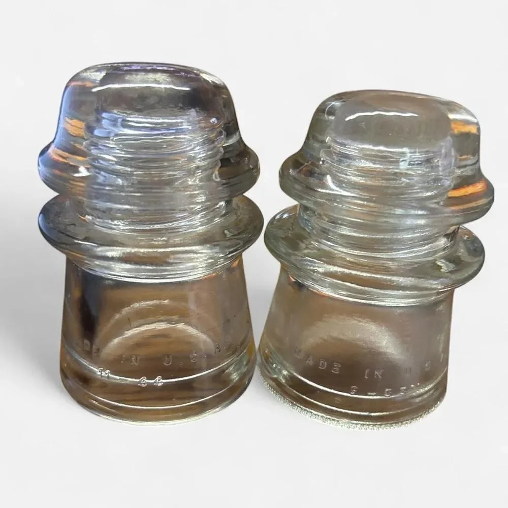 Set of 2 Clear Hemingray 16 &17 Glass Insulators